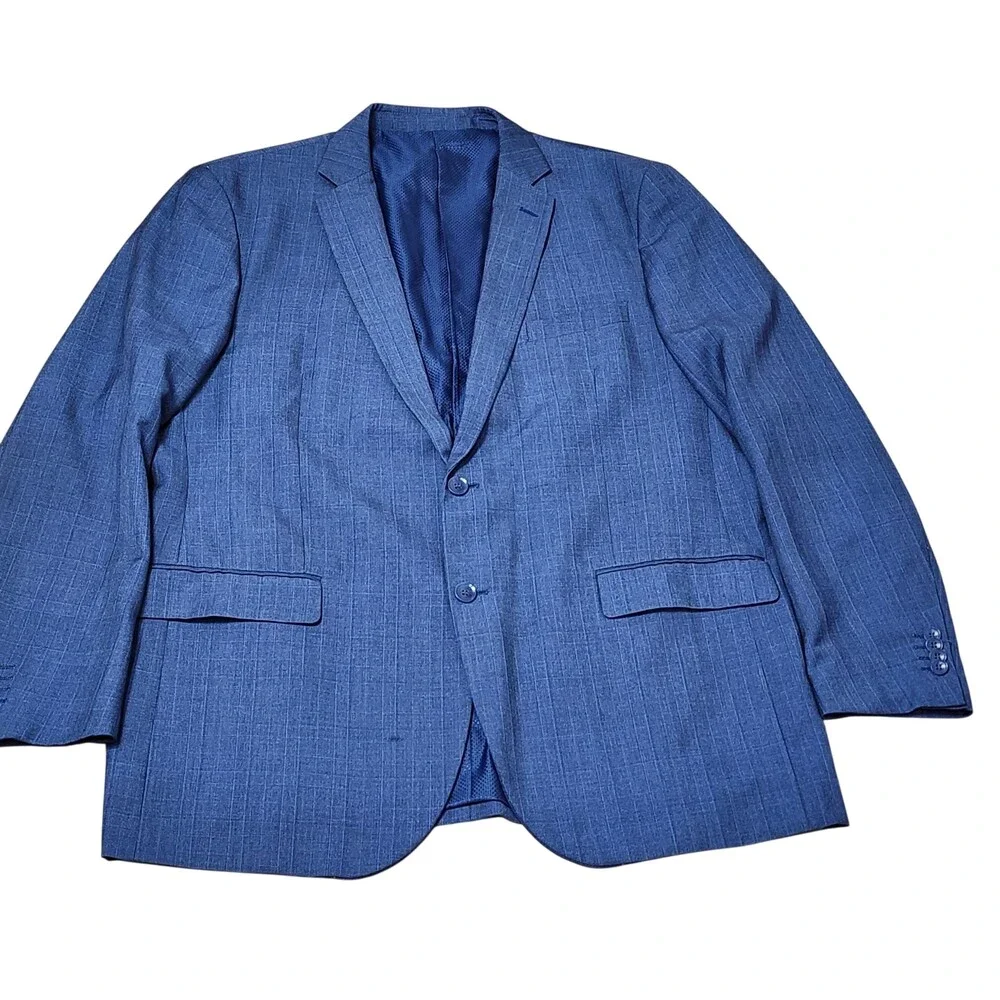 Bocaccio Uomo Suit Jacket Mens 48L Blue Stripe Poly Rayon Two Button Blazer